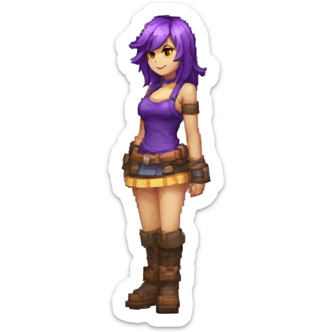 chica con pelor morado y que tenga la ropa de lulu de league of legends estilo pixel art sticker