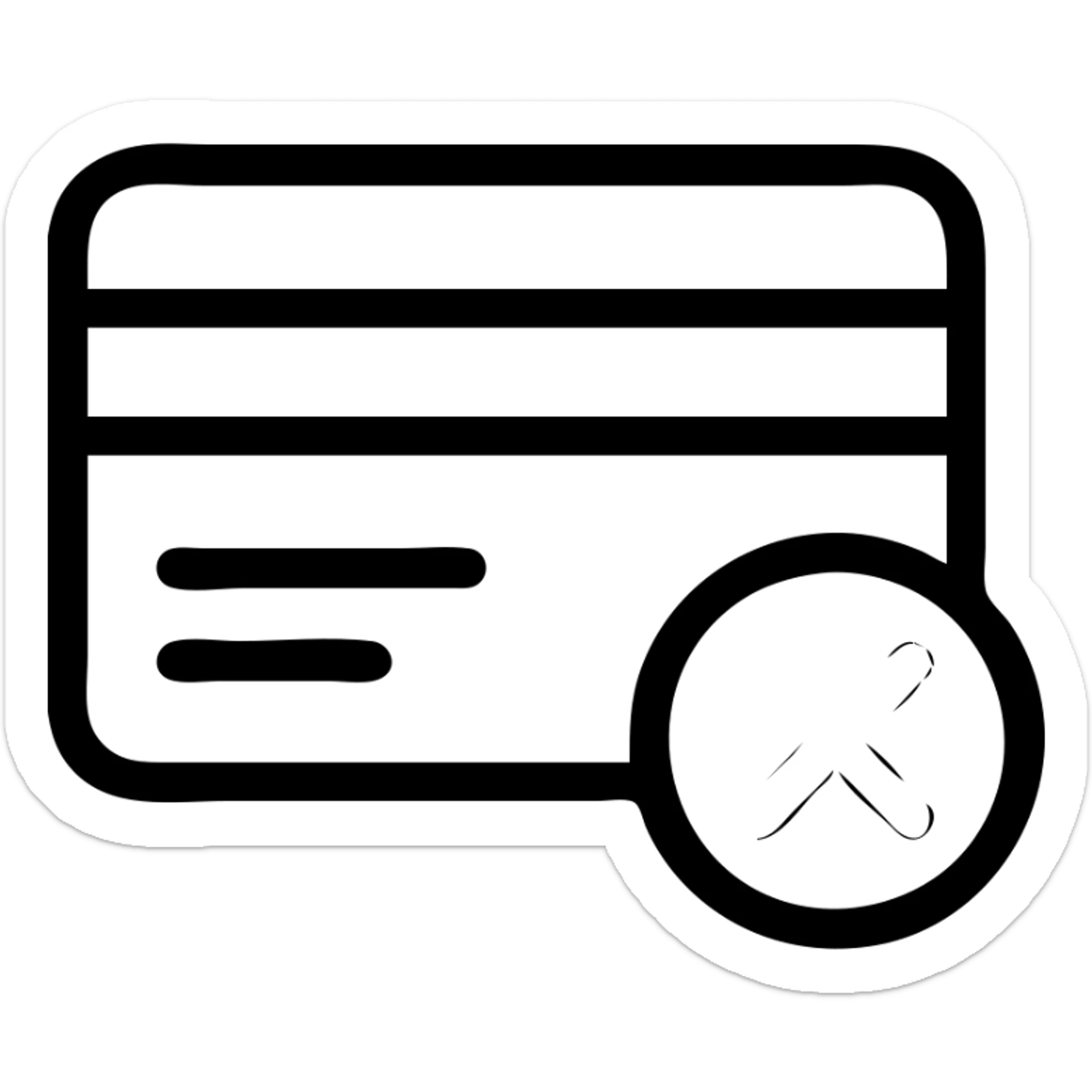 Slack emoji icon of a credit card with a red 'X' or outage symbol, minimalist and clear for small size sticker
