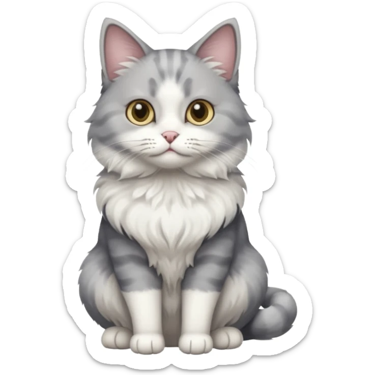 a grey and white cat sitting regally sticker