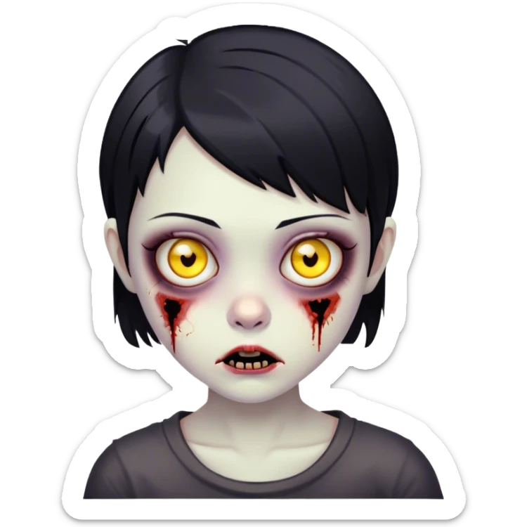 Girl young with black short hair and eyes yellow zombie sticker