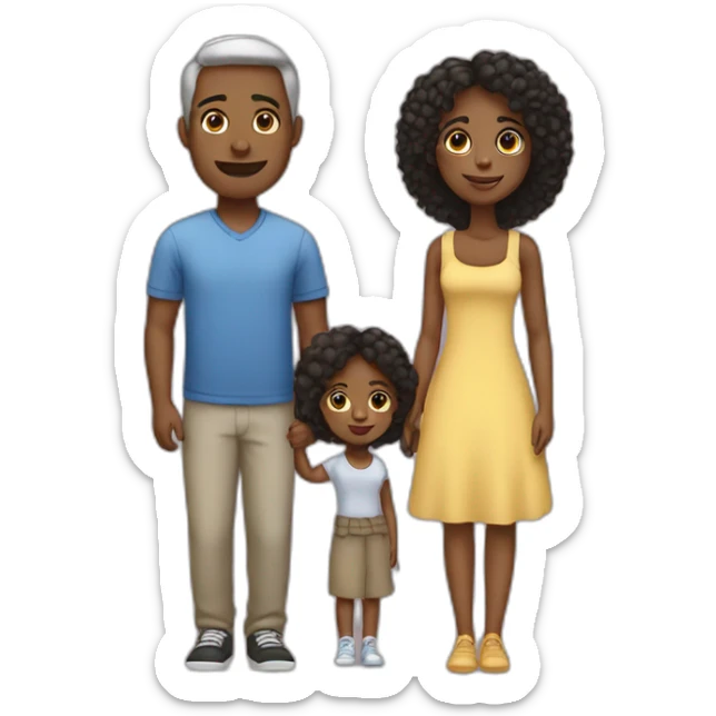 Family White father, black mother, one teen girl and one baby girl sticker