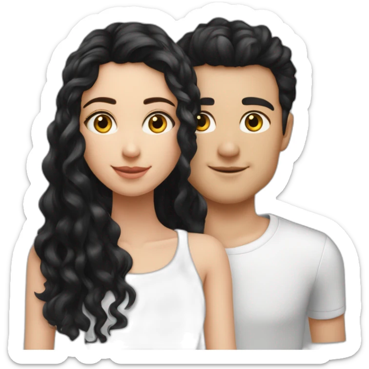 Garçon blanc cheveux noir avec fille noir cheveux long boucle Garçon blanc cheveux noir lisse couple avec fille noir cheveux long boucle sticker