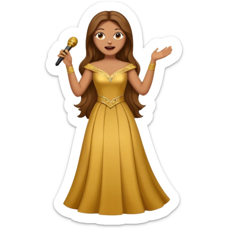 woman opera singer singing with long brown hair and golden dress and entire body sticker