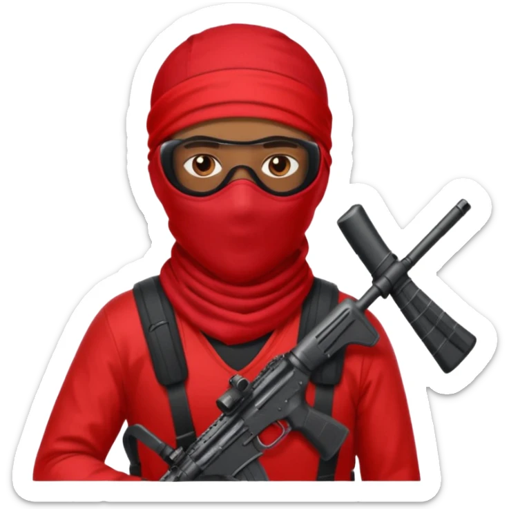 Brown skin Robber with ski mask and ar-15 in red bandana outfit sticker