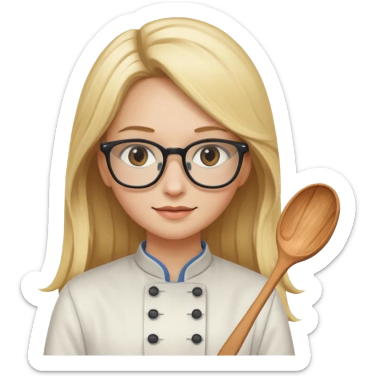 je voudrai un emoji d'une fille aux cheveux longs et blonds avec des lunettes entrain de cuisiner sticker