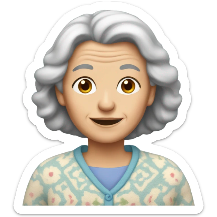 Old lady with long brown hair in pajamas and a sweater  sticker
