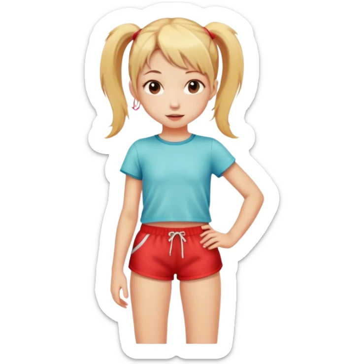 skinny little girl short red dolphin shorts , blond hair, ponytail sticker