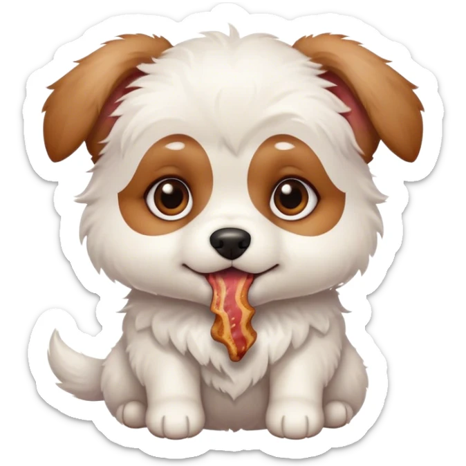 maltese dog face small puppy with brown eyes bacon in mouth  sticker