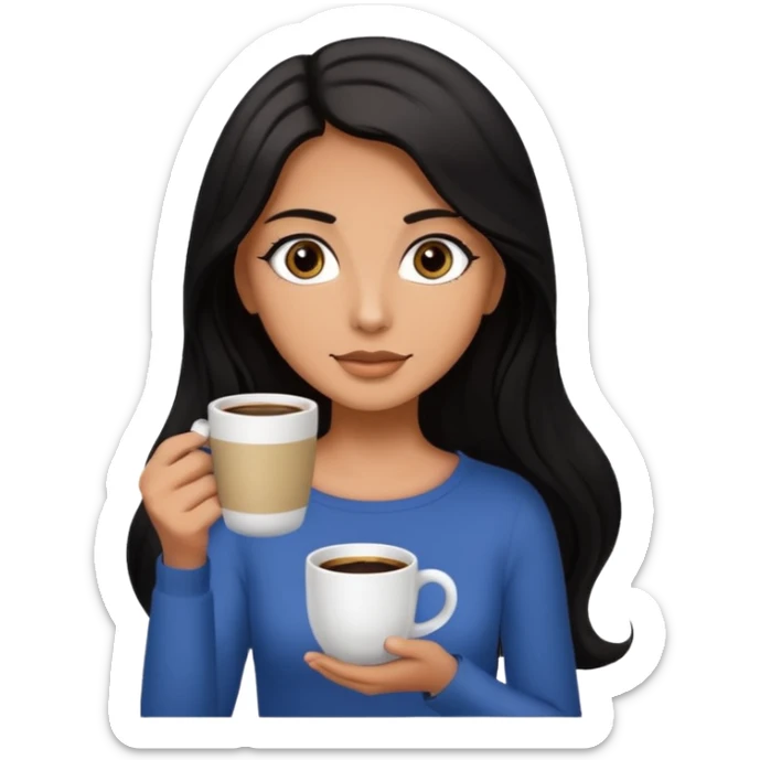 big black eyes and tanned skin brown hair glamorous long black hair with coffee  sticker