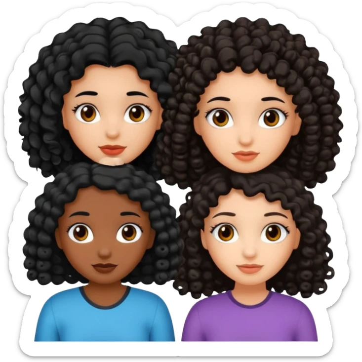 2 girl best friends. One who is African american with black hair and dark brown eyes. one who is white with curly dark brown hair and dark brown eyes. sticker