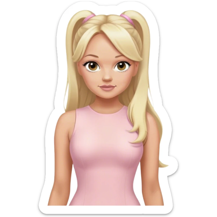 Emma bunton with long blonde ponytails wearing a light pink bodycon dress sticker