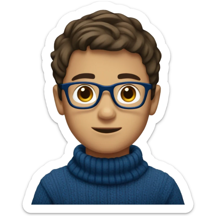 winter, christmas, young boy, short  brown hair, brown eyes, hispanic, dark blue sweater, full body, blue glasses sticker