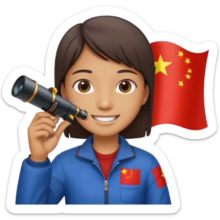a vast, stunning view of China flag in the background, with a telescope in hand sticker