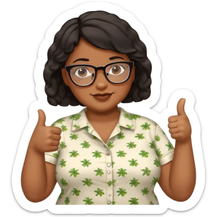 make a fat brown female biology teacher with glasses giving a thumbs up with short black hair wavy remove the doctor outfit and put on a regular summer looking shirt sticker