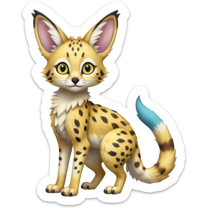 Big-eared big-eyed cute realistic animalistic feral digitigrade 4-legged anime-styled Trico-Vernid-Sergal-Serval-hybrid-fusion-creature-animal, full body sticker