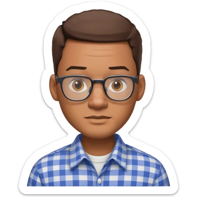 emoji of a man resembling Will Smith, short brown hair, plaid shirt, elegant style, software engineer, intellectual glasses sticker
