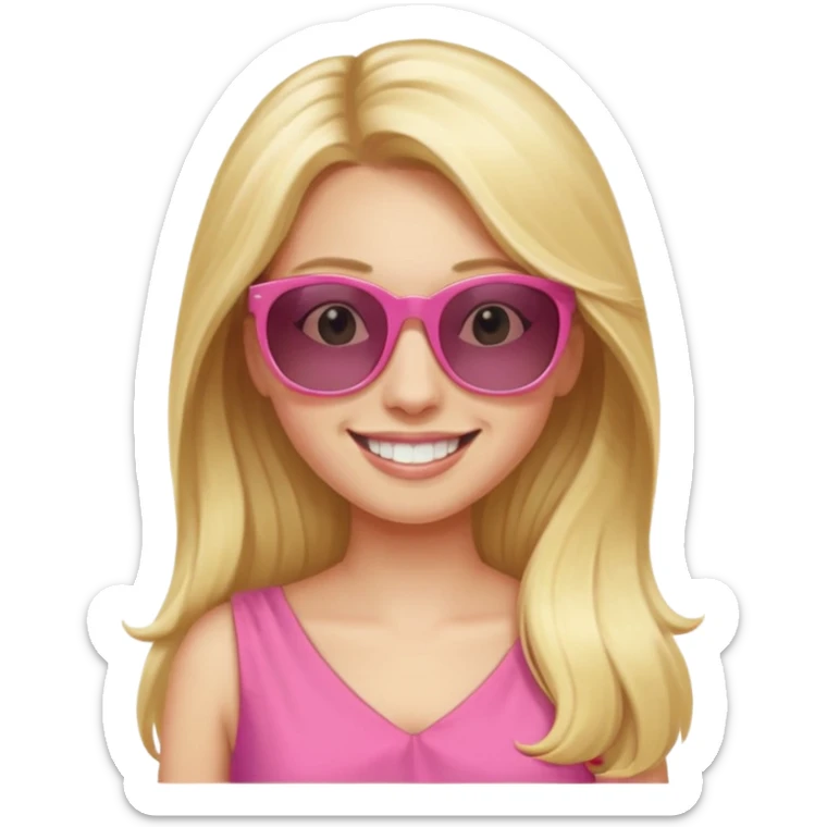 dior women with long blonde hair wear sun glasses, pink dress sticker