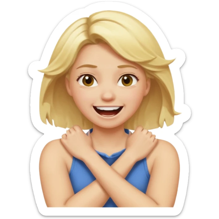 girl with blond hair crossing arms around neck laughing angry  sticker