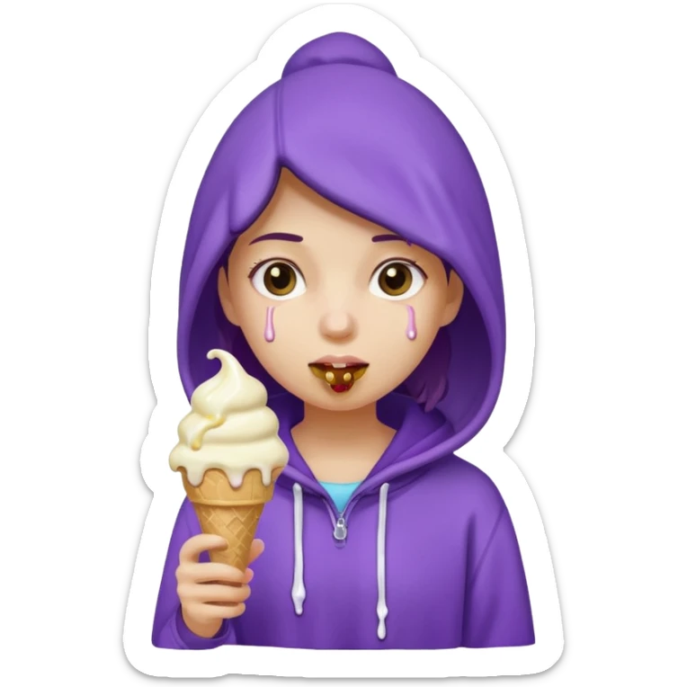 girl in purple hoodie holding ice cream sticker