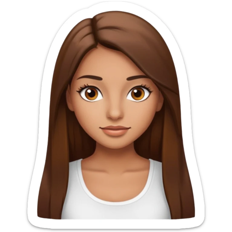 make a woman emoji with straight long brown hair and brown eyes with pretty eyelashes wearing a white top latina baddie sticker