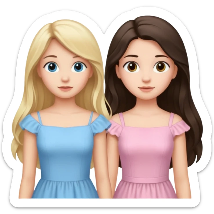 blonde girl in light blue dress and long haired brunette girl in light pink dress sticker