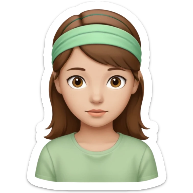 Brown hair girl wearing pastel green shirt and headband sticker