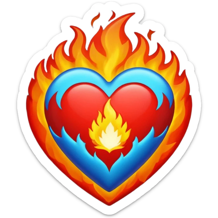 Hazme el corazón rojo y con fuego y que el fuego sea azul verdoso sticker
