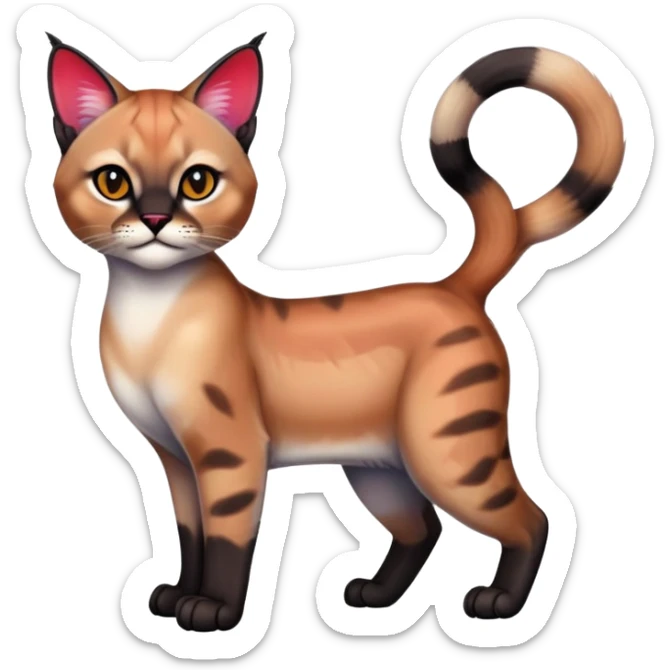 Colorful Neon exotic iridescent Red and black and edgy and cute tropical shiny Fantasy-Siamese-Bobcat-Caracal-Scottish-Fold-feline-Fakémon-feline-hybrid (full body) sticker