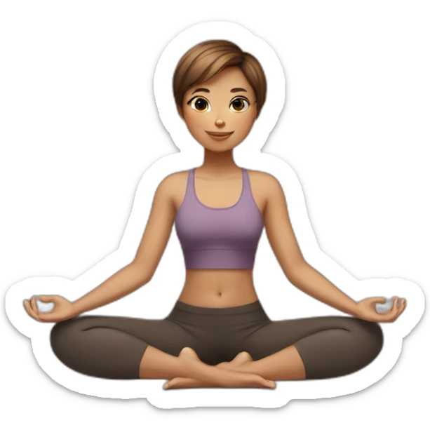 yoga girl, lotus position, ligth brown skin, short and brown haircut sticker
