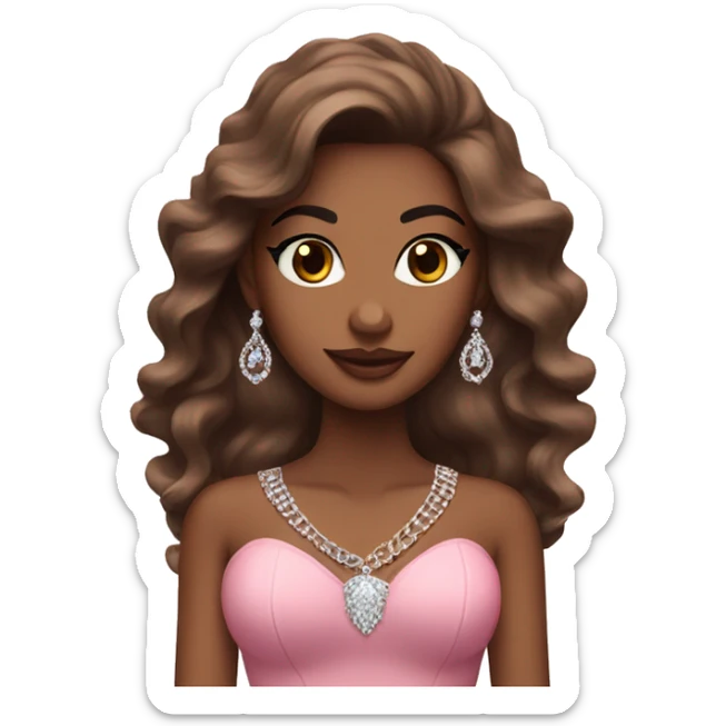 elegant brown skinned woman with long hair  and diamond necklace and brown eyes with lashes and pink corset sticker