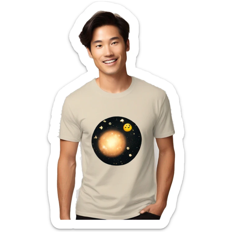 Person wearing vintage sepia T shirt with nebulas galaxies and constellations star map celestial illustration t shirt sticker