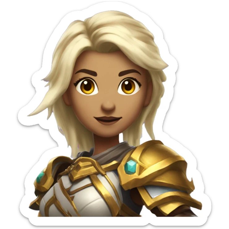 female hoypaladin from world of wacraft with a golden lightig hamer in the hand sticker