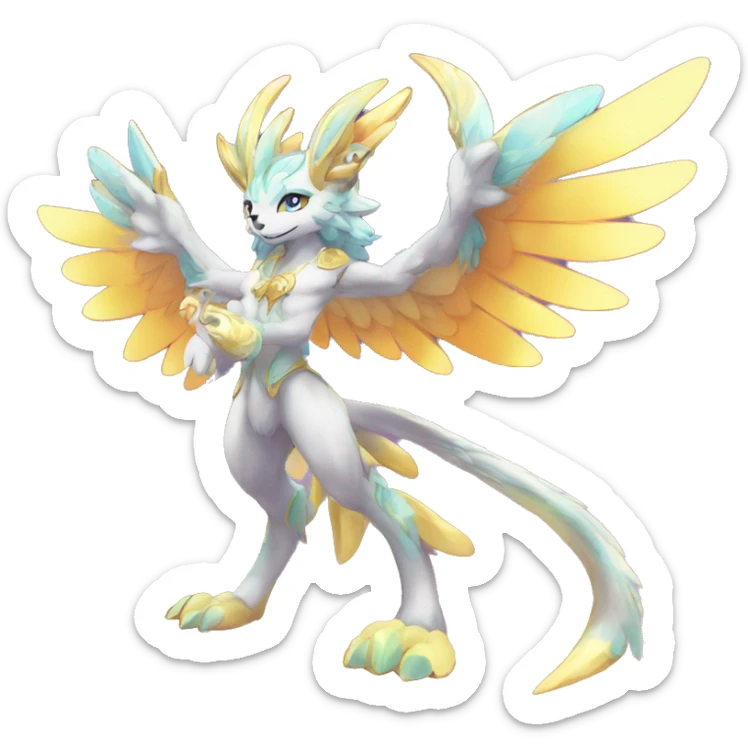Anthro Sona Colorful Godly Celestial Shiny Fakemon Fantasy Creature Full Body sticker