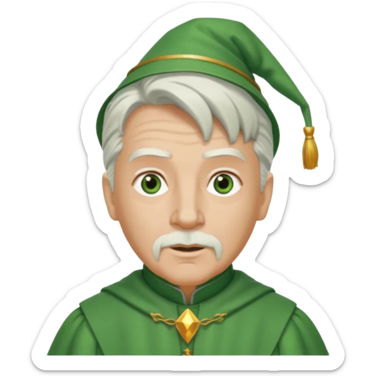 The Wizard from The Wizard of Oz with light skin, brown eyes, white hair, green outfit sticker