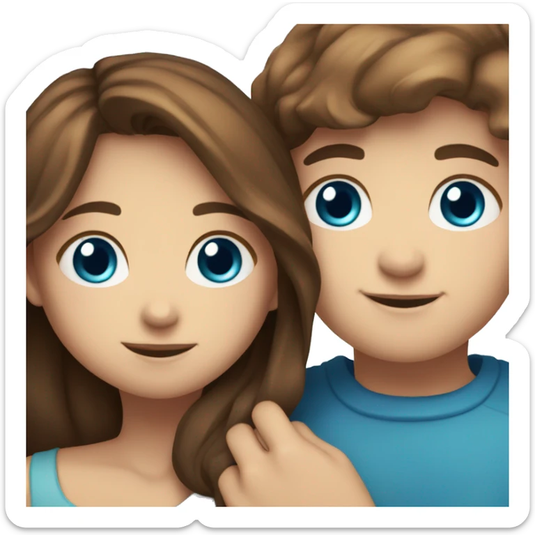 Girl with brown hair and blue eyes hugs boy with brown hair and blue eyes sticker