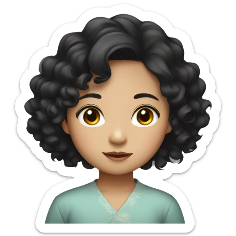 Southeast Asian, round face, little girl, black curly hair, short hair sticker