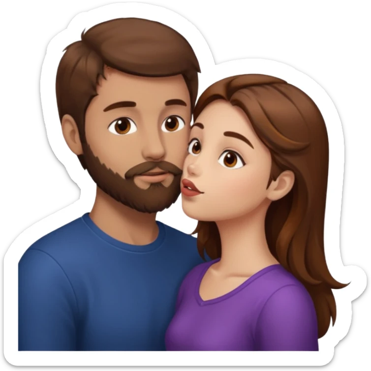 Man with brown hair and a beard kissing a girl with brown hair sticker