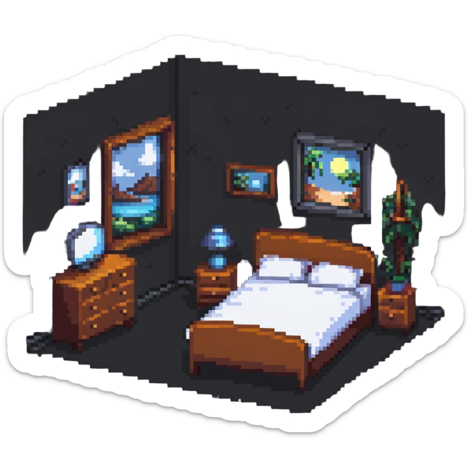 aesthetic bedroom with twinkly fairy lights and green vines growing on the walls sticker