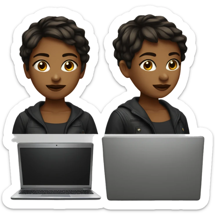 Crypto girl short hair dark, have laptop and shook  sticker