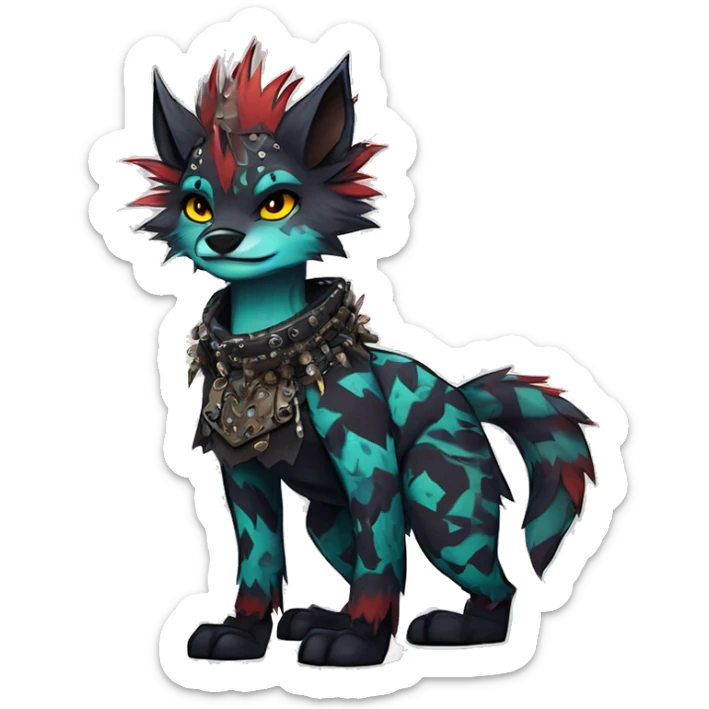cool edgy animal fursona creature by griffsnuff & LiLaiRa & Falvie with badass colors and patterns and a spiked collar full body sticker