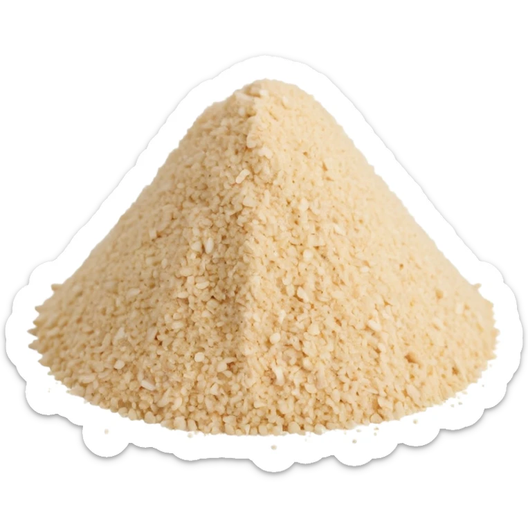 small pile or light scatter of pale beige garlic powder, fine and dry texture, soft matte finish, tiny uniform granules forming a smooth slightly rounded mound, apple emoji style, soft lighting, subtle shadows, transparent background, emoji scale sticker
