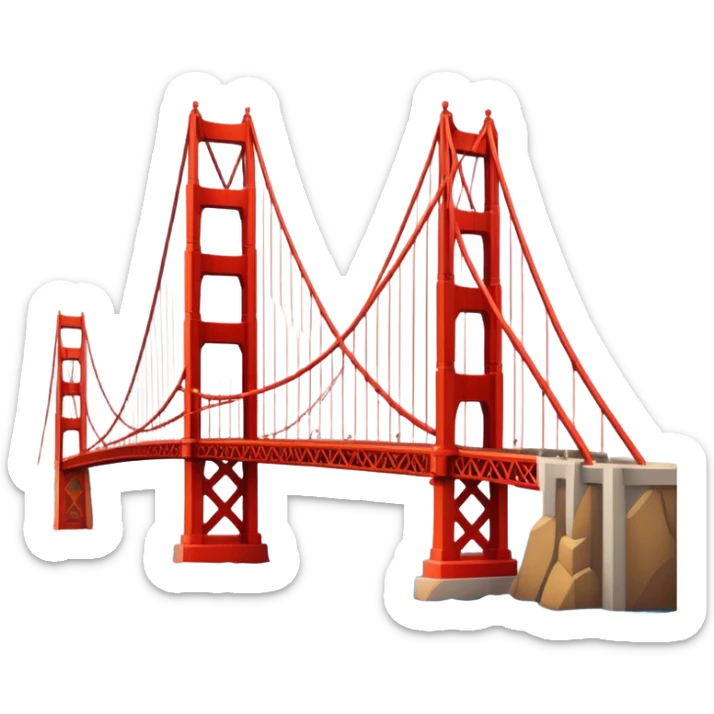 Cinematic Realistic Golden Gate Bridge Landmark Emoji, depicted with the iconic suspension bridge rendered with rich detail and vibrant, dynamic lighting. sticker