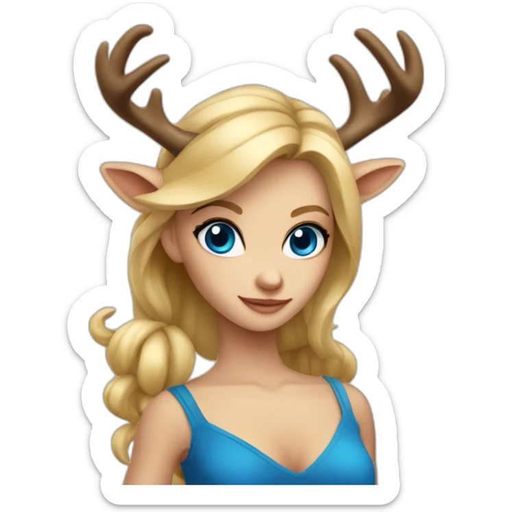 blonde girl dancer with blue eyes, have one big horn of deer in her right hand sticker