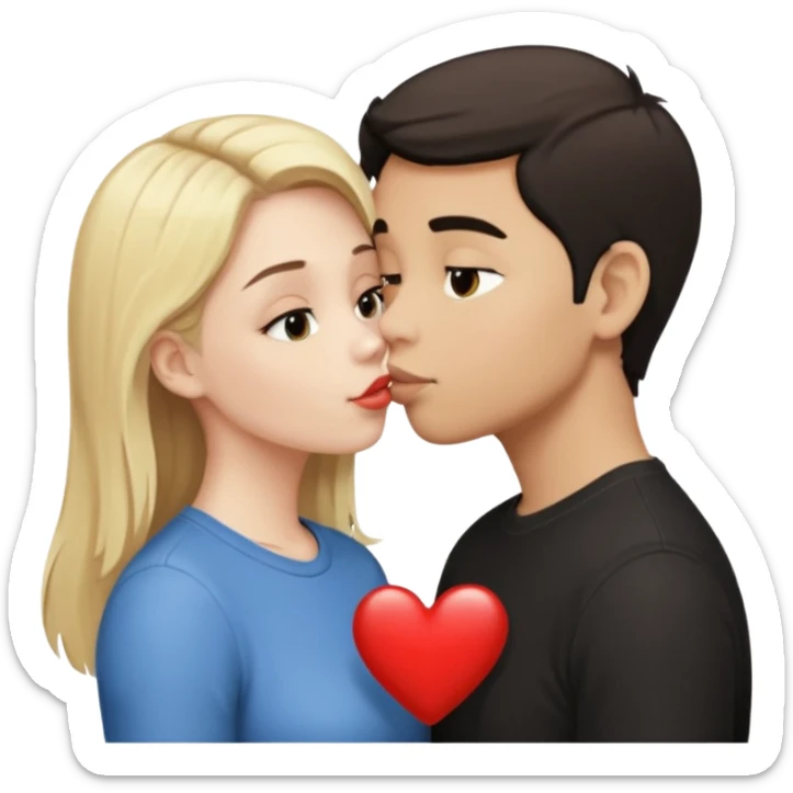 Una chica de piel blanca de pelo rubio besando a un chico de pelo negro de piel morena clara  sticker