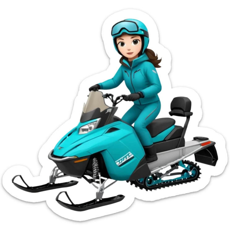 Can you create an emoji of a brunette girl on a teal polaris khaos 850 155 snowmobile with the skis up sticker