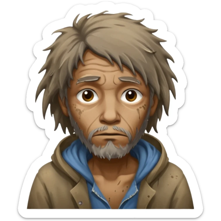 very dirty looking homeless person very very dirty and smelly looking face only, not old with stains everywhere and messy hair sticker