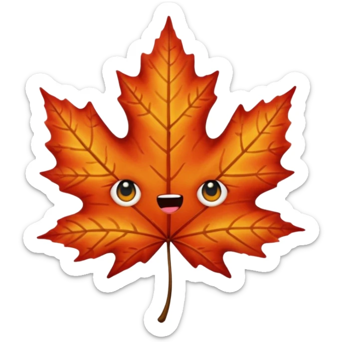 emoji, feuille d'érable couleur vermeille, deux yeux ronds noirs brillants sticker