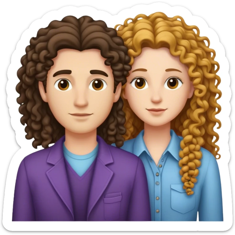 una pareja de lesbianas, una masculina con pelo largo liso y otra femenina con el pelo rizado sticker