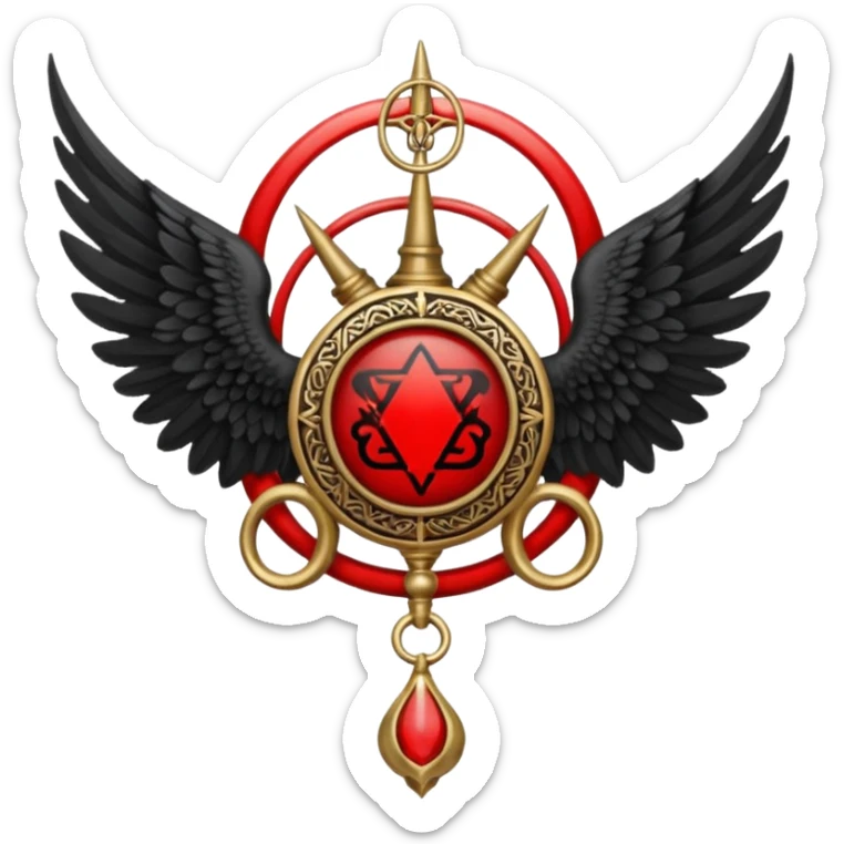 Holy Emblem with black wings and horn and red tetragrammaton in the middle sticker