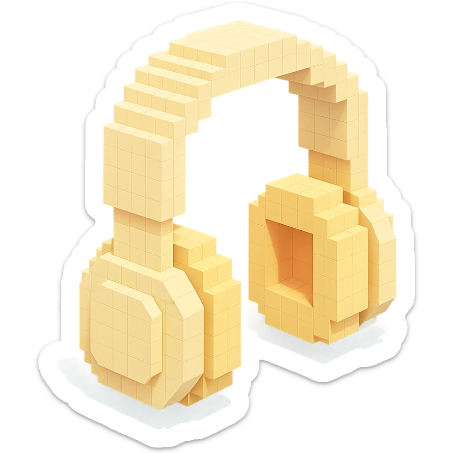 full-size Sony headphones, pale cream color, isometric view sticker